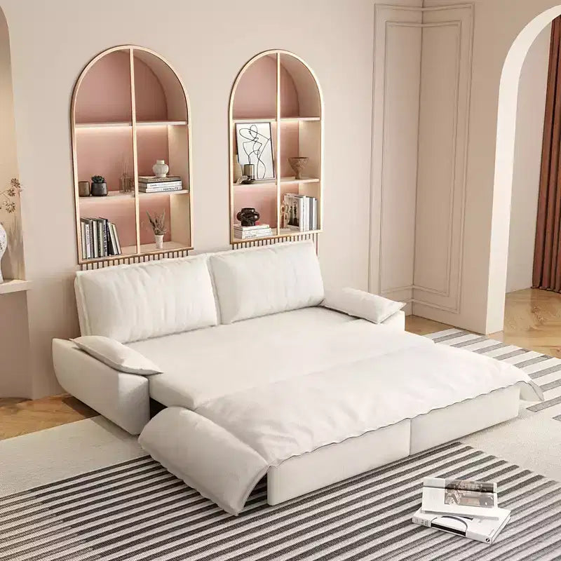 Canapé-lit convertible en velours FurnitureR, canapé-lit escamotable 3 places, canapé pliable 3 en 1 pour salon et appartement, beige