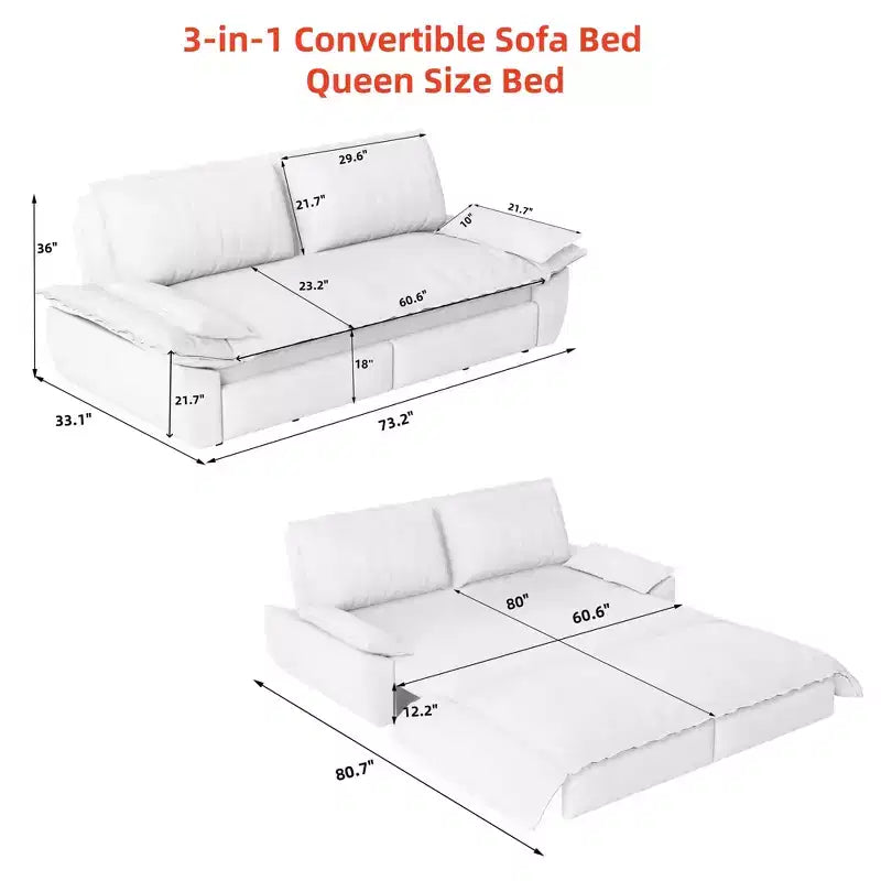 Canapé-lit convertible en velours FurnitureR, canapé-lit escamotable 3 places, canapé pliable 3 en 1 pour salon et appartement, beige