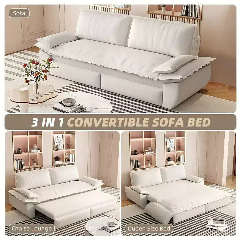 Canapé-lit convertible en velours FurnitureR, canapé-lit escamotable 3 places, canapé pliable 3 en 1 pour salon et appartement, beige