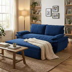 FurnitureR Velvet Convertible Sofa Bed, 3-Seater Pull-Out Sleeper Couch, 3-in-1 Foldable Sofa for Living Room Apartment, Blue