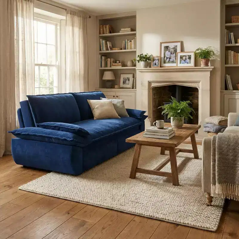 FurnitureR Velvet Convertible Sofa Bed, 3-Seater Pull-Out Sleeper Couch, 3-in-1 Foldable Sofa for Living Room Apartment, Blue