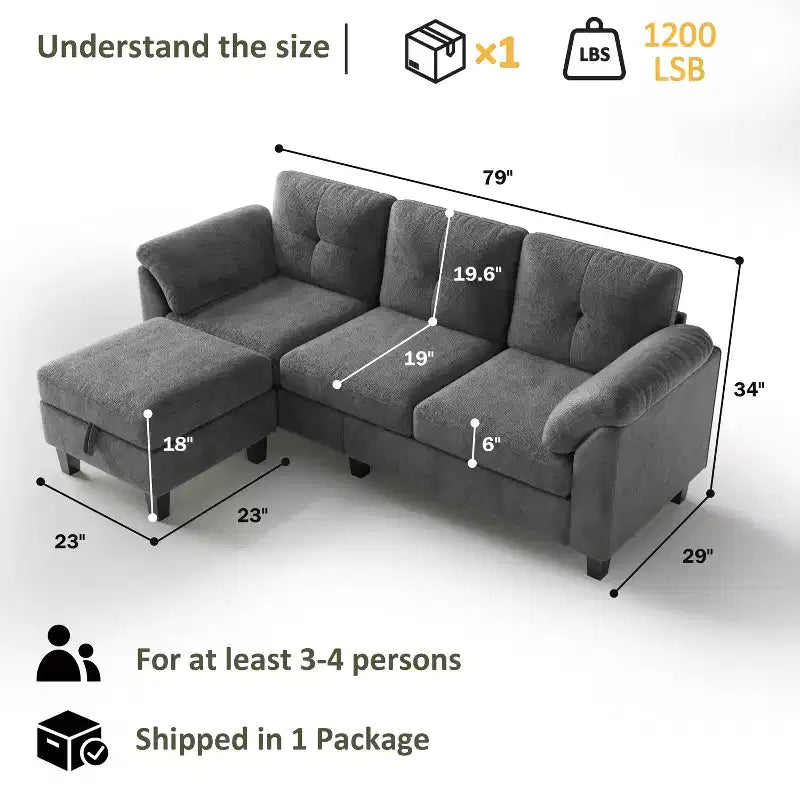 Canapé trois places Dyonery de style moderne de 194 cm avec accoudoirs et oreillers en chenille beige