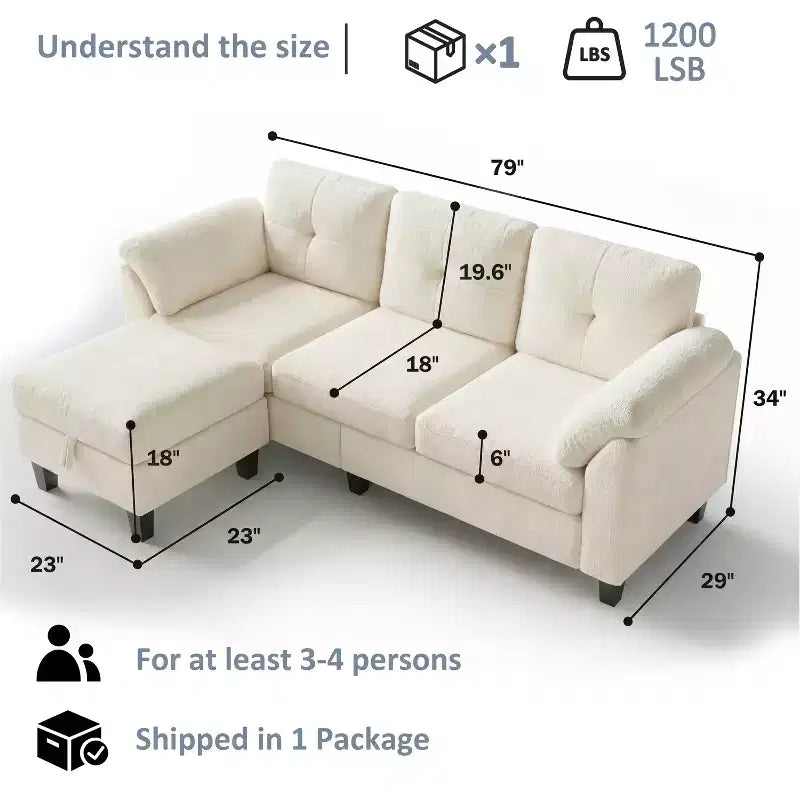 Canapé trois places Dyonery de style moderne de 194 cm avec accoudoirs et oreillers en chenille beige