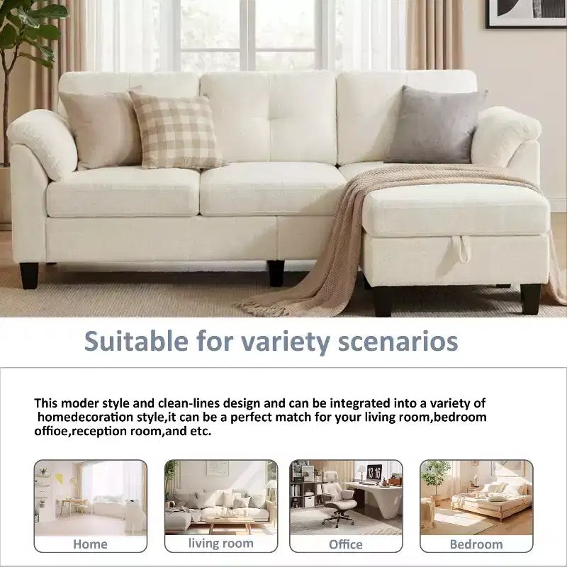 Canapé trois places Dyonery de style moderne de 194 cm avec accoudoirs et oreillers en chenille beige