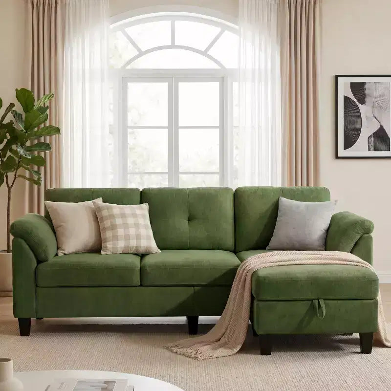 Dyonery 76.4-inch Modern Style Three-seater Sofa with Armrests and Pillows in Chenille Beige