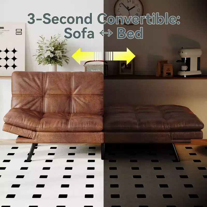 Canapé-lit convertible Dyonery Futon, Canapé-lit en lin avec mousse à mémoire de forme, Dossier et accoudoirs réglables, Petit canapé-lit multifonctionnel