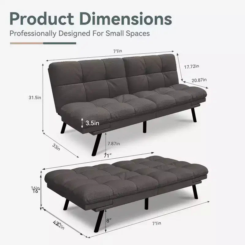 Canapé-lit convertible Dyonery Futon, Canapé-lit en lin avec mousse à mémoire de forme, Dossier et accoudoirs réglables, Petit canapé-lit multifonctionnel