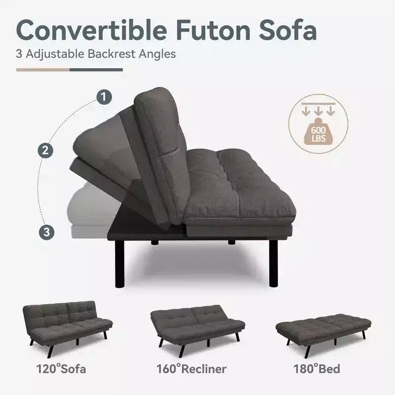 Canapé-lit convertible Dyonery Futon, Canapé-lit en lin avec mousse à mémoire de forme, Dossier et accoudoirs réglables, Petit canapé-lit multifonctionnel