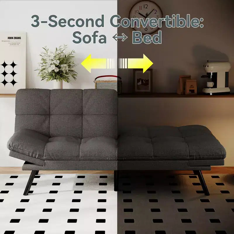 Canapé-lit convertible Dyonery Futon, Canapé-lit en lin avec mousse à mémoire de forme, Dossier et accoudoirs réglables, Petit canapé-lit multifonctionnel