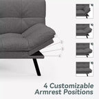 Canapé-lit convertible Dyonery Futon, Canapé-lit en lin avec mousse à mémoire de forme, Dossier et accoudoirs réglables, Petit canapé-lit multifonctionnel