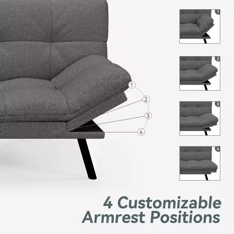 Canapé-lit convertible Dyonery Futon, Canapé-lit en lin avec mousse à mémoire de forme, Dossier et accoudoirs réglables, Petit canapé-lit multifonctionnel