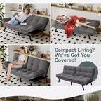 Canapé-lit convertible Dyonery Futon, Canapé-lit en lin avec mousse à mémoire de forme, Dossier et accoudoirs réglables, Petit canapé-lit multifonctionnel
