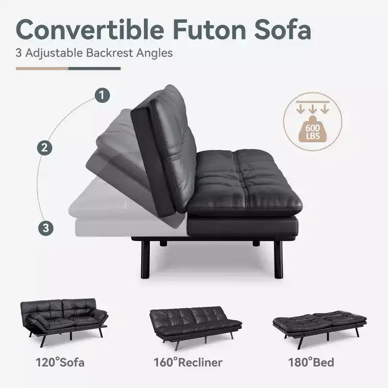 Canapé-lit convertible Dyonery Futon, Canapé-lit en lin avec mousse à mémoire de forme, Dossier et accoudoirs réglables, Petit canapé-lit multifonctionnel