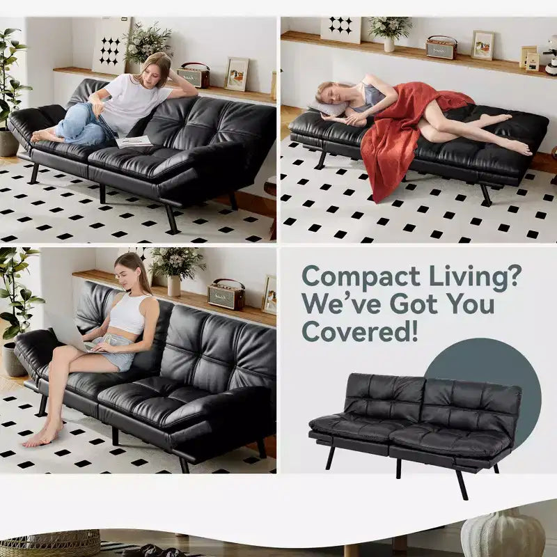 Canapé-lit convertible Dyonery Futon, Canapé-lit en lin avec mousse à mémoire de forme, Dossier et accoudoirs réglables, Petit canapé-lit multifonctionnel