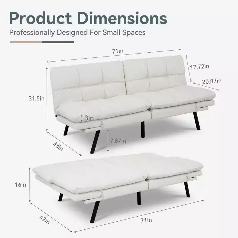 Canapé-lit convertible Dyonery Futon, Canapé-lit en lin avec mousse à mémoire de forme, Dossier et accoudoirs réglables, Petit canapé-lit multifonctionnel