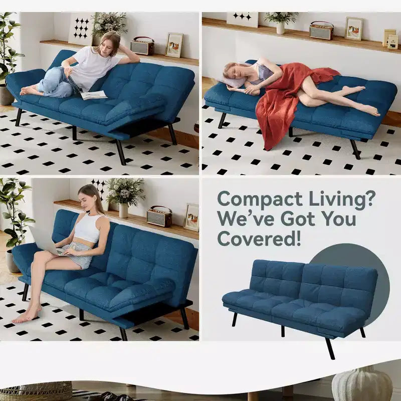 Canapé-lit convertible Dyonery Futon, Canapé-lit en lin avec mousse à mémoire de forme, Dossier et accoudoirs réglables, Petit canapé-lit multifonctionnel