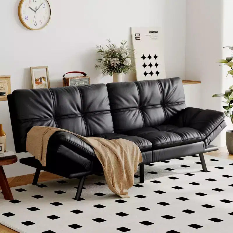 Dyonery Futon Sofa Bed Convertible Couch, Linen Sofa Bed with Memory Foam, Adjustable Backrest & Armrests, Multifunctional Small Loveseat Sleeper Sofa