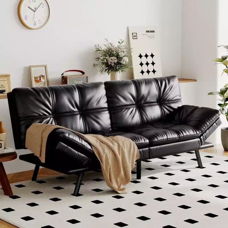 Dyonery Futon Sofa Bed Convertible Couch, Linen Sofa Bed with Memory Foam, Adjustable Backrest & Armrests, Multifunctional Small Loveseat Sleeper Sofa