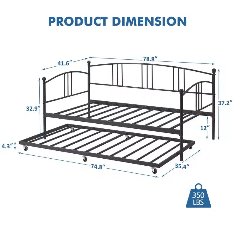 Twin Daybed Sofa with Trundle, Metal Frame Arched Headboard, Platform Bed No Box Spring Needed for Bedroom Living Room