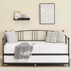 Twin Daybed Sofa with Trundle, Metal Frame Arched Headboard, Platform Bed No Box Spring Needed for Bedroom Living Room