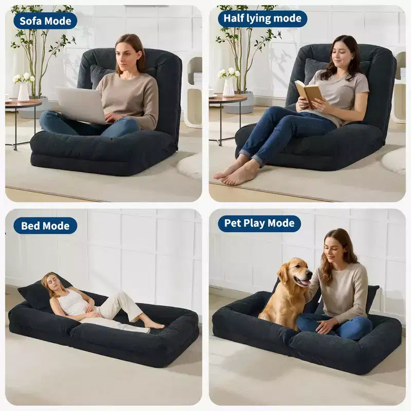 Canapé-lit paresseux réglable en chenille pour adultes, avec 2 oreillers, 5 positions