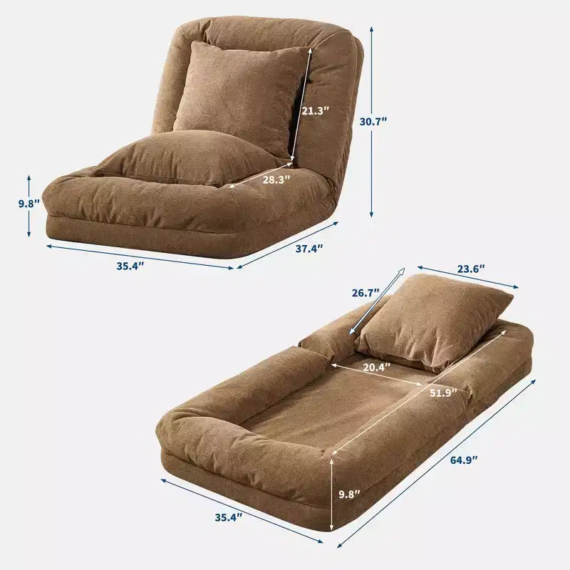 Canapé-lit paresseux réglable en chenille pour adultes, avec 2 oreillers, 5 positions
