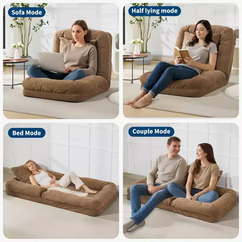 Canapé-lit paresseux réglable en chenille pour adultes, avec 2 oreillers, 5 positions
