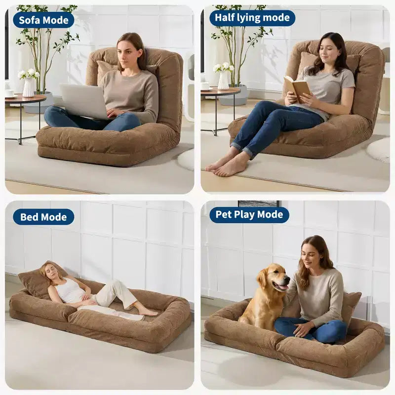 Canapé-lit paresseux réglable en chenille pour adultes, avec 2 oreillers, 5 positions
