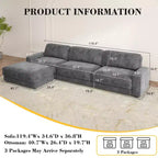 Dyonery Cloud Canapé d'angle modulaire avec poufs, en forme de L/U, canapé convertible minimaliste et confortable à assise large et profonde pour salon
