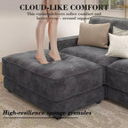 Dyonery Cloud Canapé d'angle modulaire avec poufs, en forme de L/U, canapé convertible minimaliste et confortable à assise large et profonde pour salon