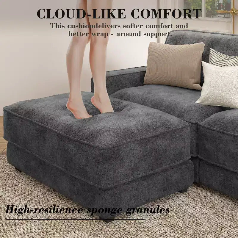 Dyonery Cloud Canapé d'angle modulaire avec poufs, en forme de L/U, canapé convertible minimaliste et confortable à assise large et profonde pour salon