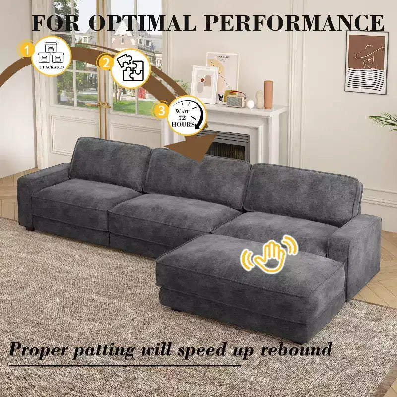 Dyonery Cloud Canapé d'angle modulaire avec poufs, en forme de L/U, canapé convertible minimaliste et confortable à assise large et profonde pour salon