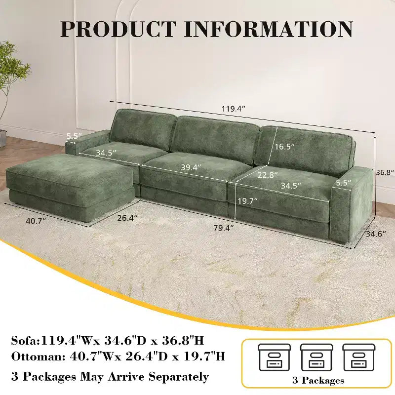 Dyonery Cloud Canapé d'angle modulaire avec poufs, en forme de L/U, canapé convertible minimaliste et confortable à assise large et profonde pour salon
