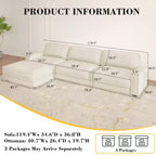 Dyonery Cloud Canapé d'angle modulaire avec poufs, en forme de L/U, canapé convertible minimaliste et confortable à assise large et profonde pour salon