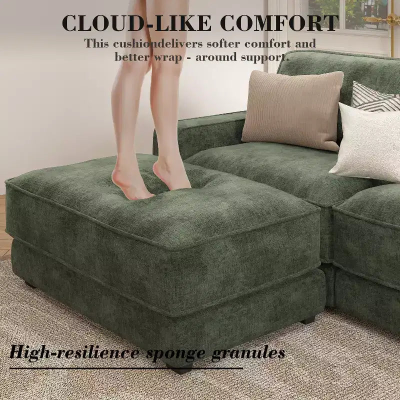 Dyonery Cloud Canapé d'angle modulaire avec poufs, en forme de L/U, canapé convertible minimaliste et confortable à assise large et profonde pour salon