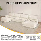 Dyonery Cloud Canapé d'angle modulaire avec poufs, en forme de L/U, canapé convertible minimaliste et confortable à assise large et profonde pour salon