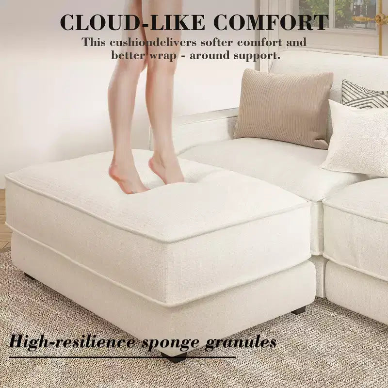 Dyonery Cloud Canapé d'angle modulaire avec poufs, en forme de L/U, canapé convertible minimaliste et confortable à assise large et profonde pour salon