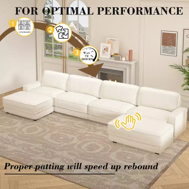 Dyonery Cloud Canapé d'angle modulaire avec poufs, en forme de L/U, canapé convertible minimaliste et confortable à assise large et profonde pour salon