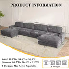 Dyonery Cloud Canapé d'angle modulaire avec poufs, en forme de L/U, canapé convertible minimaliste et confortable à assise large et profonde pour salon