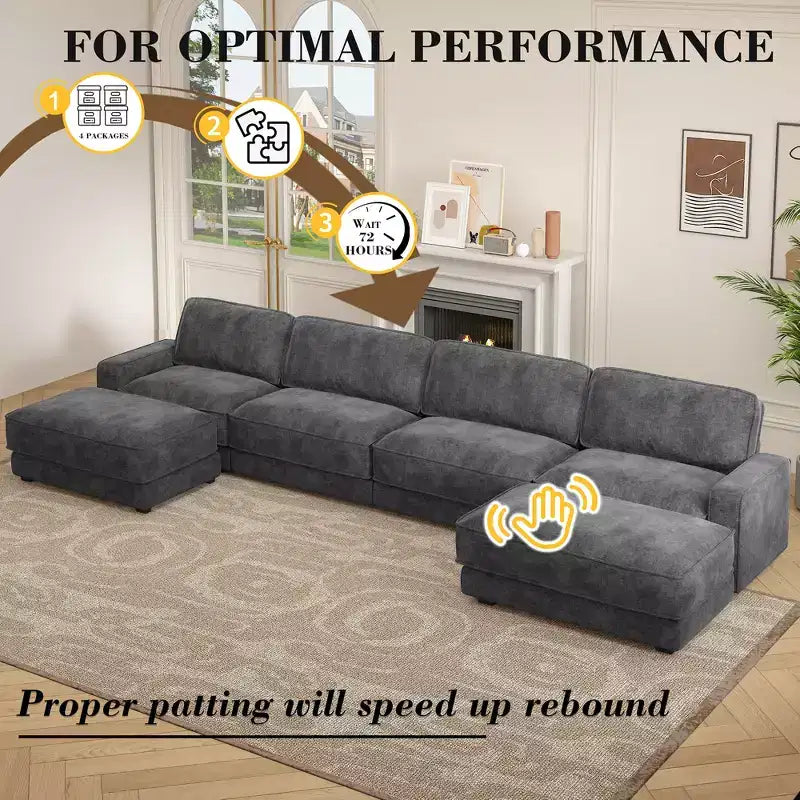 Dyonery Cloud Canapé d'angle modulaire avec poufs, en forme de L/U, canapé convertible minimaliste et confortable à assise large et profonde pour salon