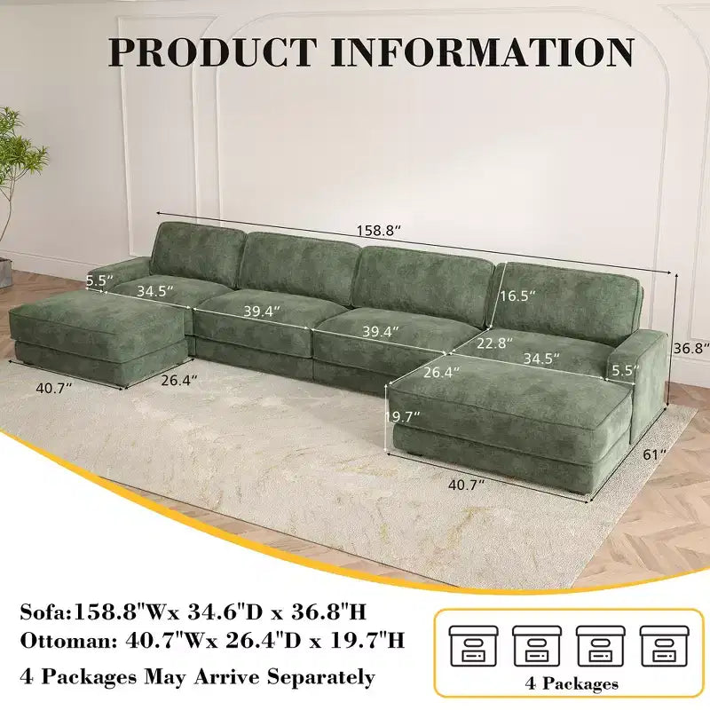 Dyonery Cloud Canapé d'angle modulaire avec poufs, en forme de L/U, canapé convertible minimaliste et confortable à assise large et profonde pour salon