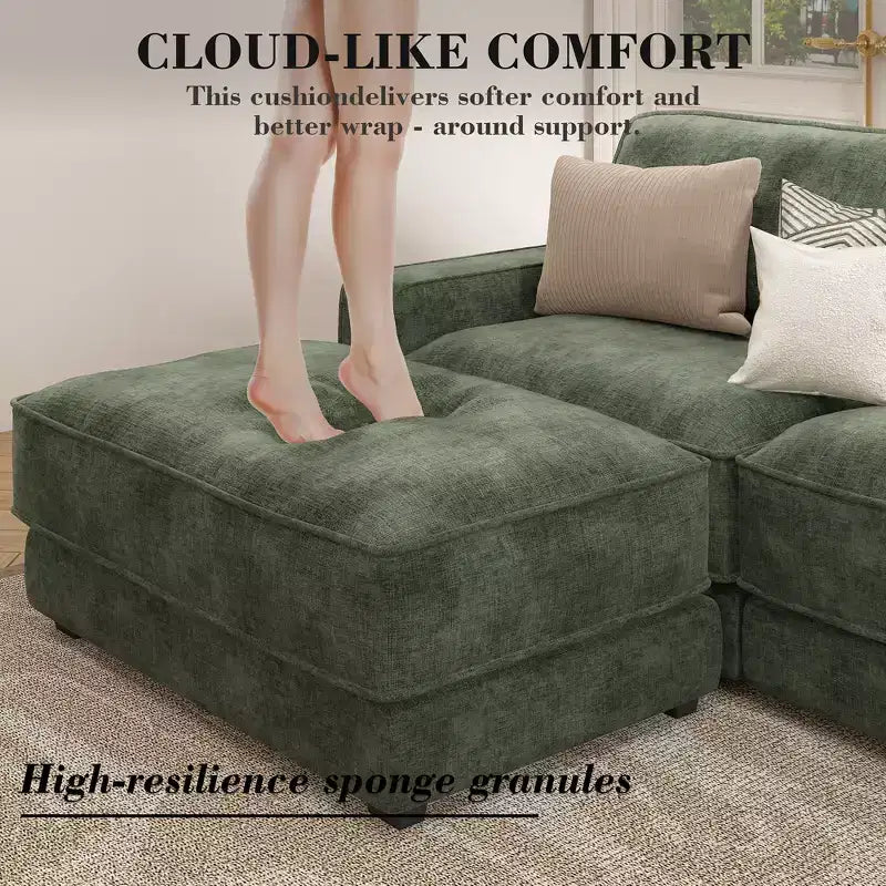Dyonery Cloud Canapé d'angle modulaire avec poufs, en forme de L/U, canapé convertible minimaliste et confortable à assise large et profonde pour salon