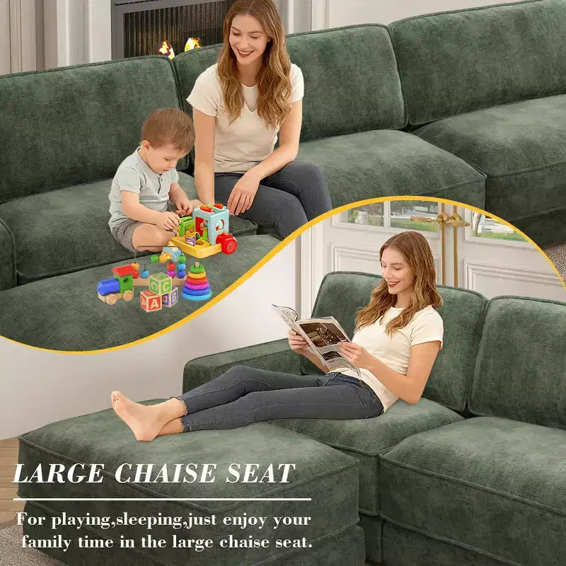 Dyonery Cloud Canapé d'angle modulaire avec poufs, en forme de L/U, canapé convertible minimaliste et confortable à assise large et profonde pour salon