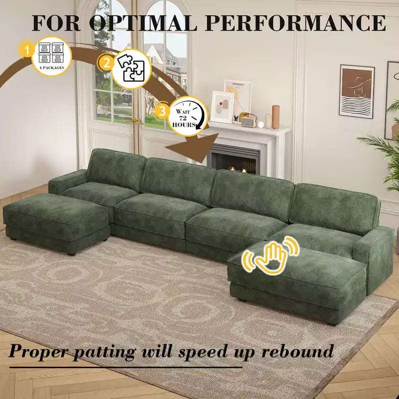 Dyonery Cloud Canapé d'angle modulaire avec poufs, en forme de L/U, canapé convertible minimaliste et confortable à assise large et profonde pour salon