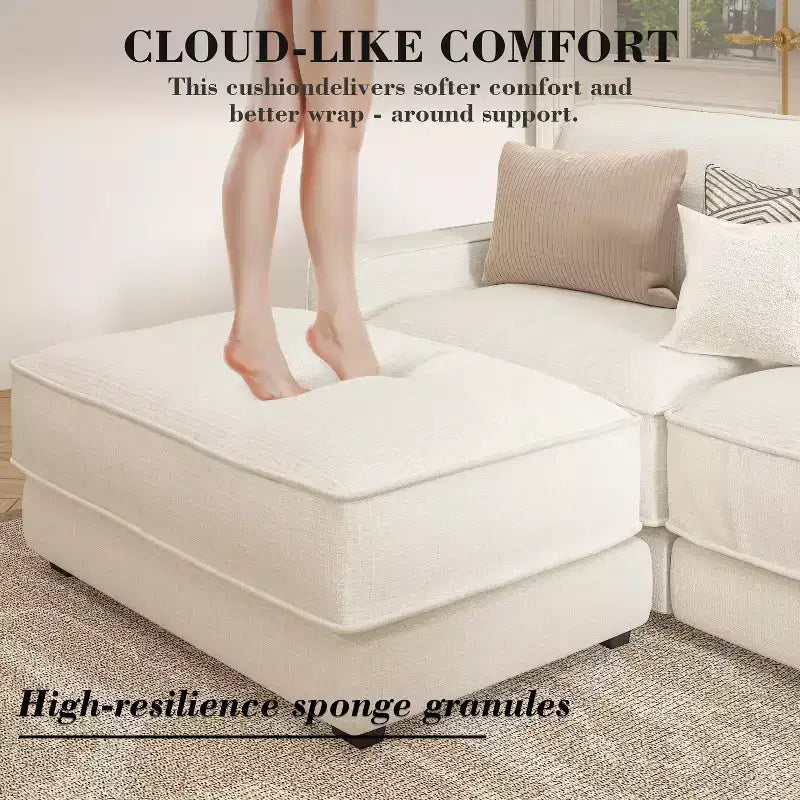 Dyonery Cloud Canapé d'angle modulaire avec poufs, en forme de L/U, canapé convertible minimaliste et confortable à assise large et profonde pour salon