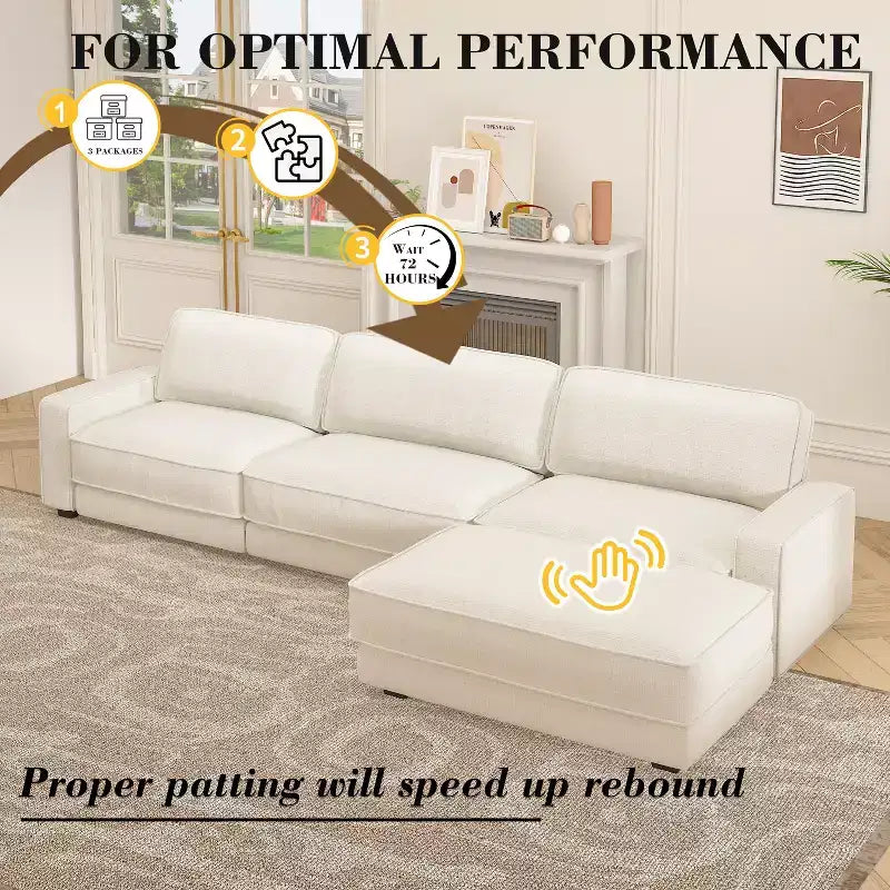 Dyonery Cloud Canapé d'angle modulaire avec poufs, en forme de L/U, canapé convertible minimaliste et confortable à assise large et profonde pour salon