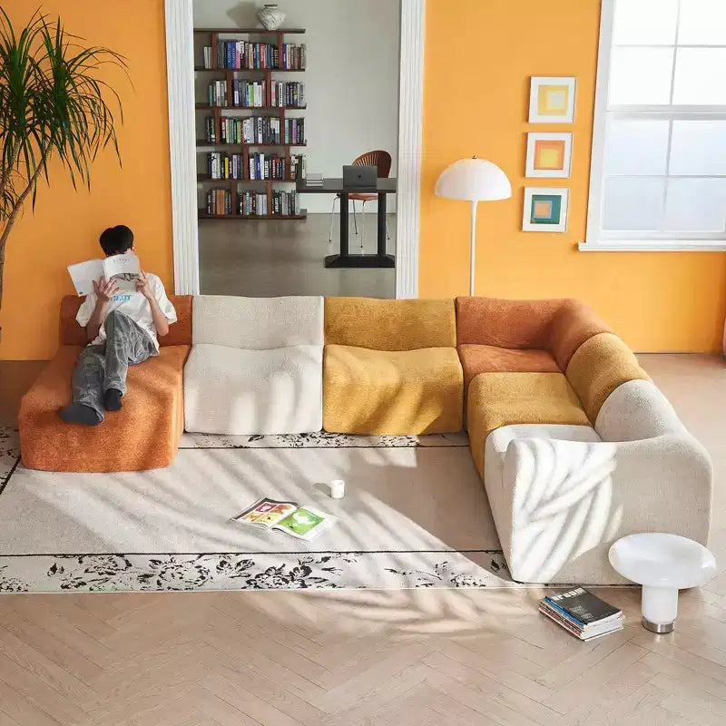 MAYEERTY Canapé sectionnel modulable personnalisable en velours, emballage compressé, canapé moderne bicolore