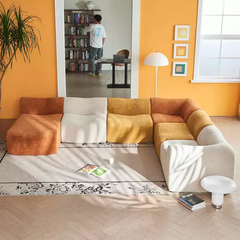 MAYEERTY Canapé sectionnel modulable personnalisable en velours, emballage compressé, canapé moderne bicolore