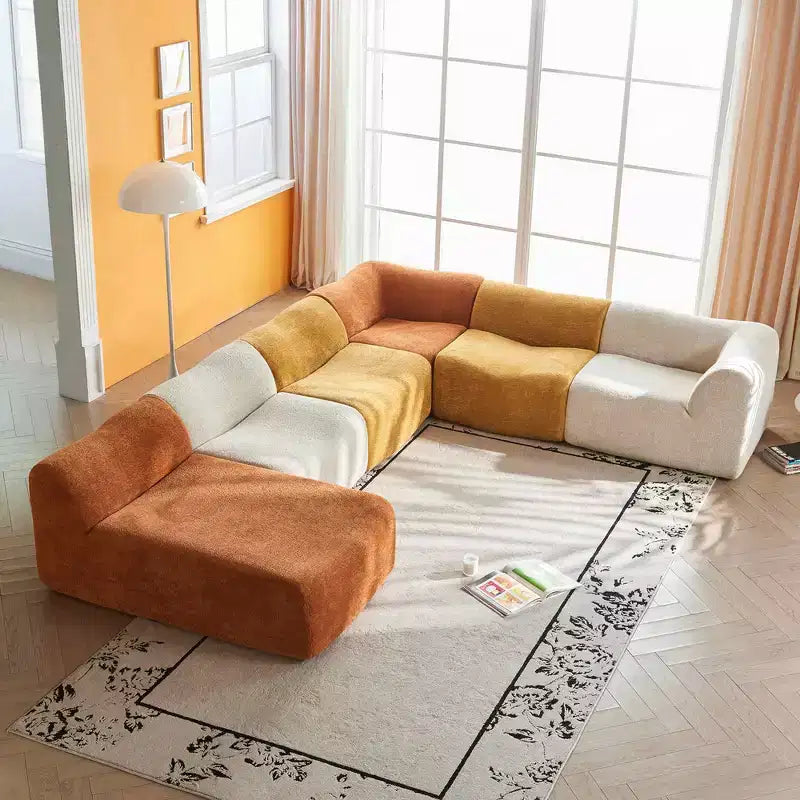 MAYEERTY Canapé sectionnel modulable personnalisable en velours, emballage compressé, canapé moderne bicolore