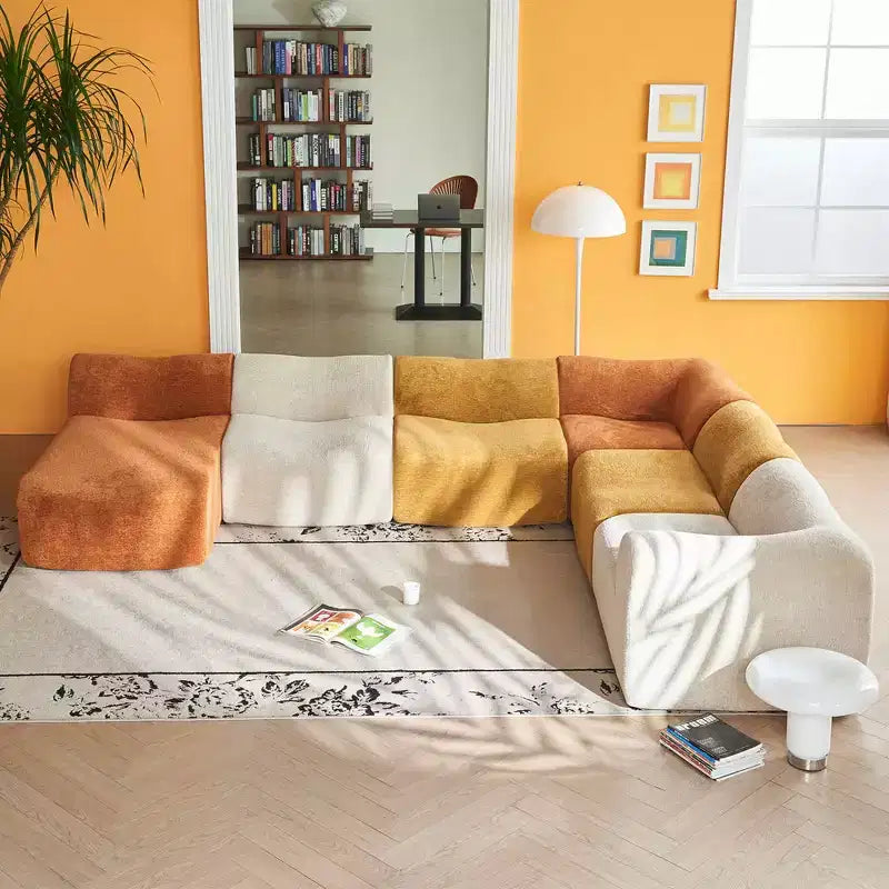 MAYEERTY Modular Customizable Velvet Sectional Sofa Compressed Packaging Color-Block Modern Couch